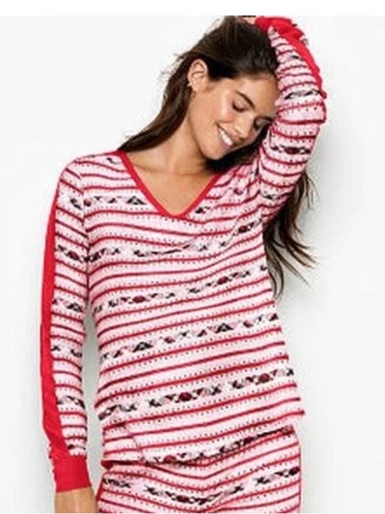 Victoria's Secret Other - Victoria's Secret Long Sleeve Waffle Knit Thermal Pajama Top Small Red Pink